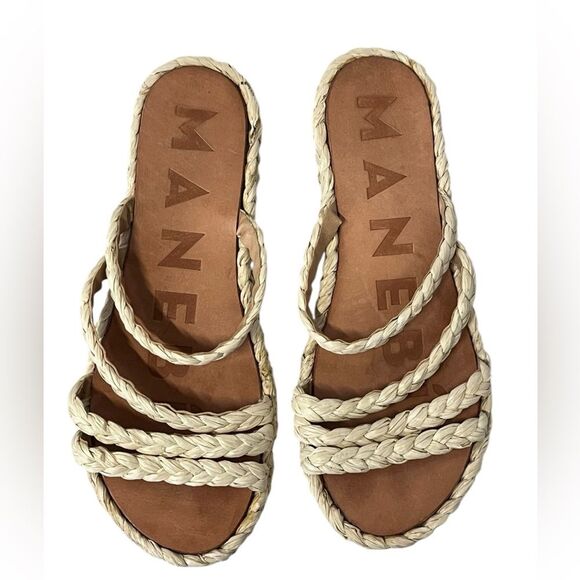 MANEBI | Cream Natural Raffia Flat Sandals Slip On Slides Women’s 7 - Picture 7 of 11
